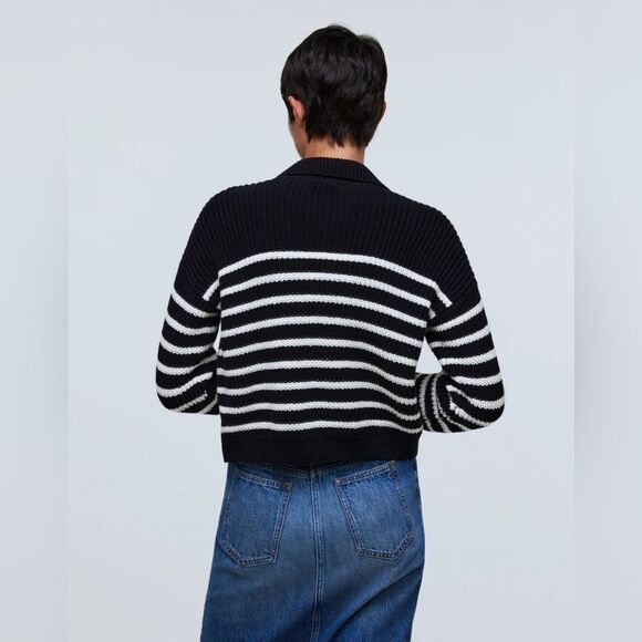 NEW MADEWELL Ribbed Polo Cardigan Sweater in “True Black” stripe - Picture 5 of 9